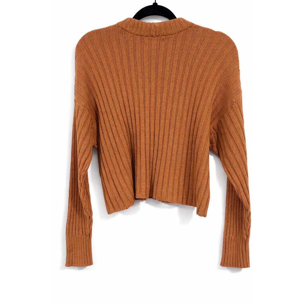 American Eagle Ribbed Mock Neck Cropped Sweater Small Brown Preppy Old Money